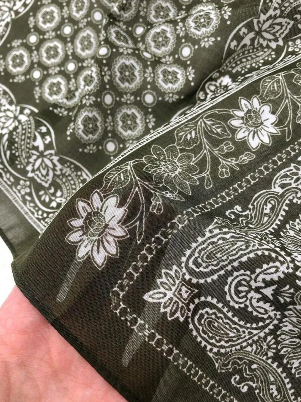 Olive Green Paisley Bandana Scarf - Women's Neck Wrap